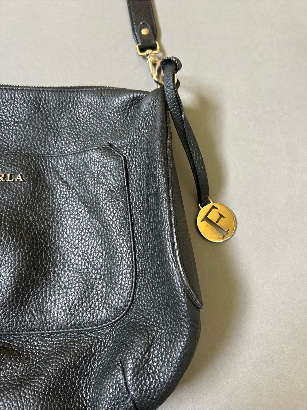 Furla Black Pebbled Leather Tote with Gold Logo - Picture 4 of 13
